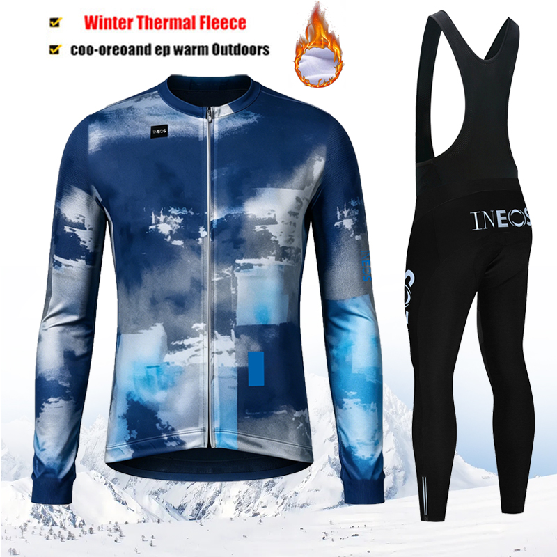 Cycling Gear Jersey - 2027 INEOS プロチーム - メンズ用サーマルフリースサイクリングウェアセット、ロードバイク、マウンテンバイク、自転車ウェア、MTBジャージ、冬用、新品