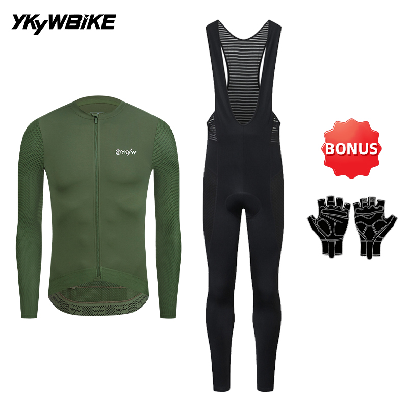 Cycling Gear Brands - YKYWBIKE メンズ サイクリングジャージセット、春用自転車ウェア、長袖ビブタイツ、ロードバイク用スーツ、ビブパンツ